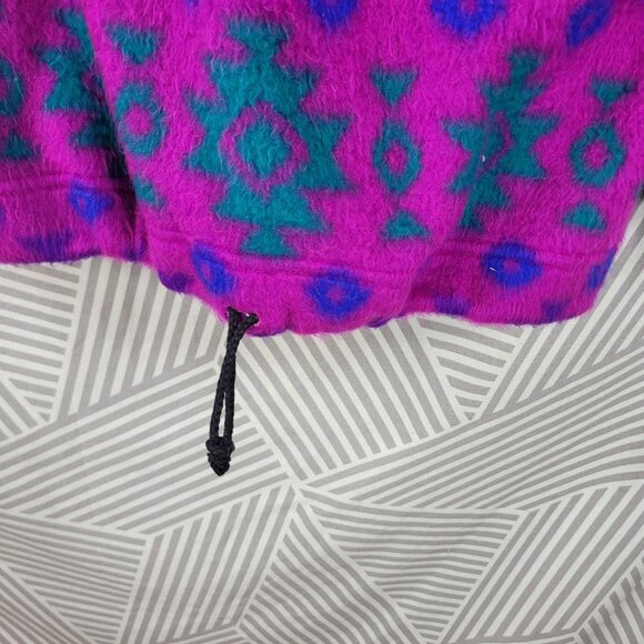 Vintage 90s Fleece Teddy Jacket Coat Small Aztec Southwest Pullover Hooded Pink - Picture 3 of 6